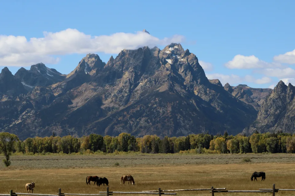 Teton peaks with layered foreground terrain