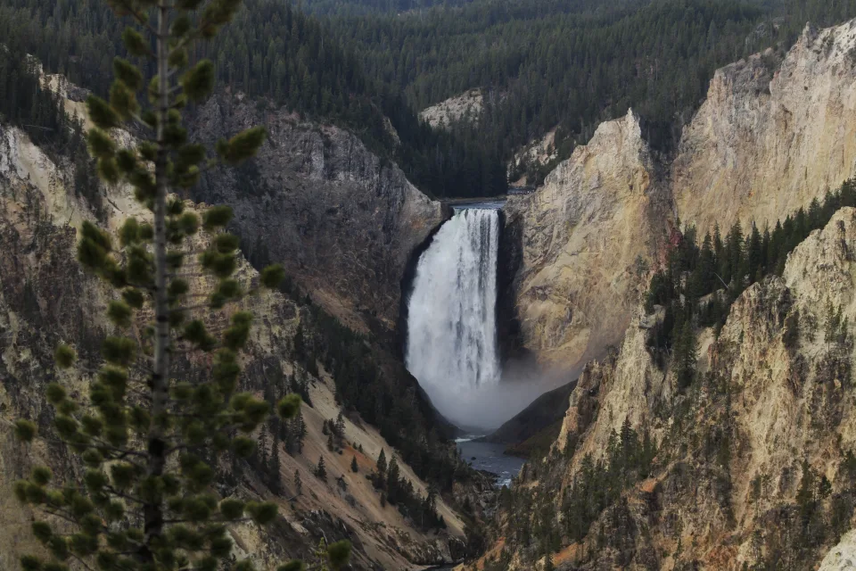Yellowstone Falls cutting through the canyon